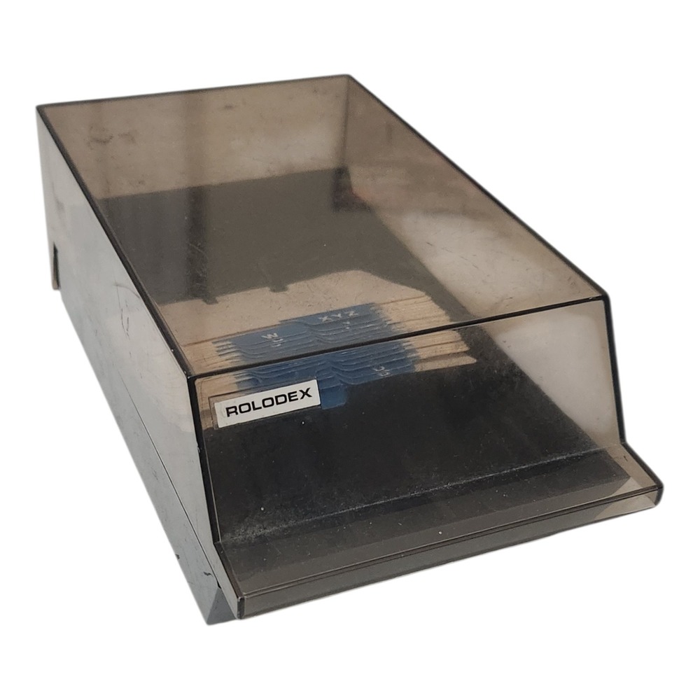 Vintage Rolodex Model VIP 24C Black Smoked Cover Desktop Card File Organizer